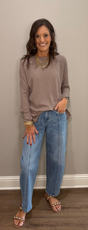 Rounded Hem w/ Side Slit Baby Waffle Longer Basic Top