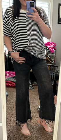 High Waisted Wide Leg Cropped Jeans - Black
