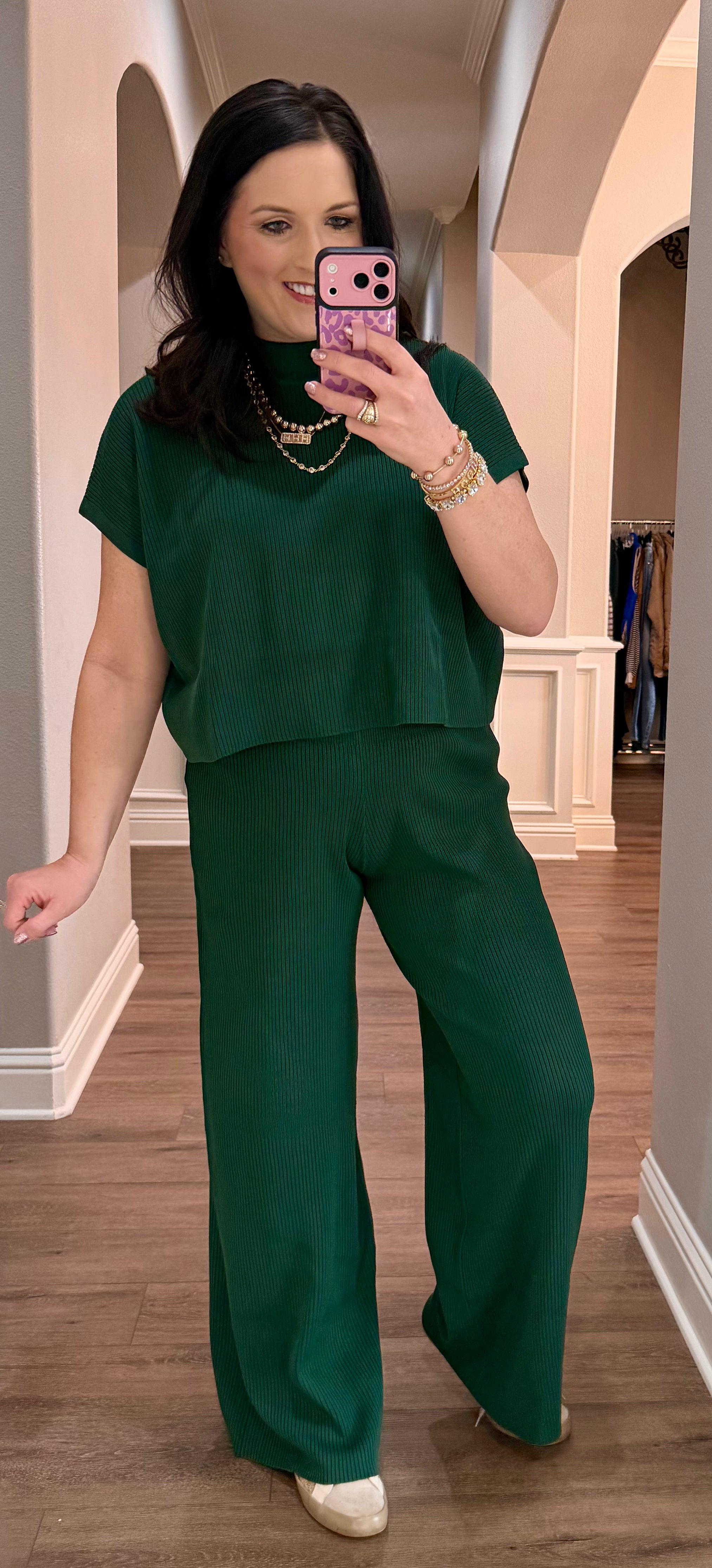 Dark Green Ribbed Viscose Lounge Set