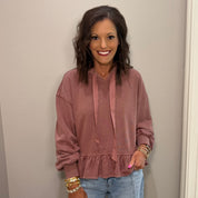 Toasted Walnut Mineral Washed Ruffle Hem Hoodie
