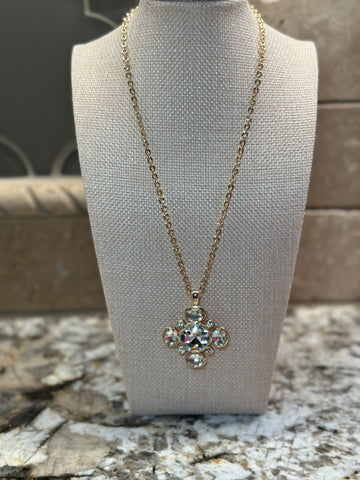 Gold Crystal Cross Chain Necklace