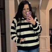 Black & Cream Stripe Hooded Pullover