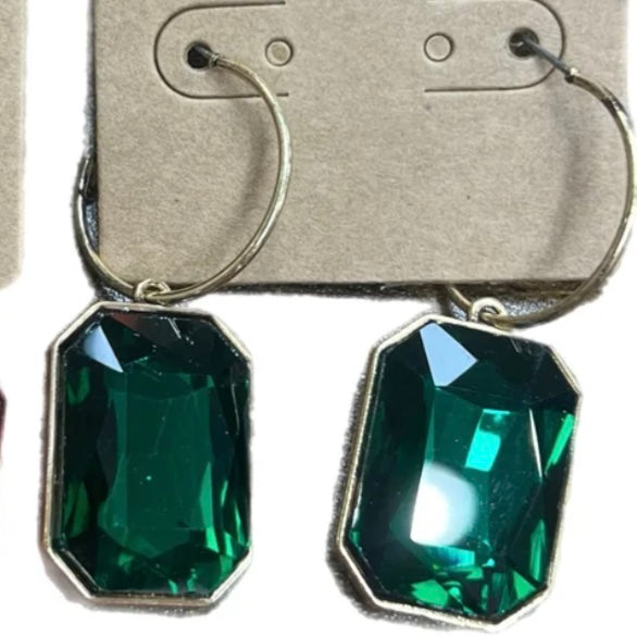 Red & Green Crystal Hoop Earrings - 2 COLORS