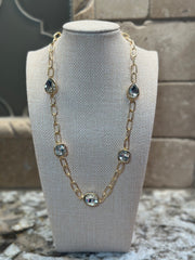 Gold Statement Chain Necklace w/ Crystals - 2 LENGTHS