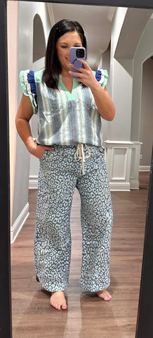 Blue Leopard Curved Seam Pants