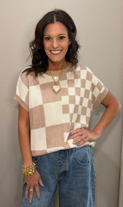Taupe Mix Checkered Knit Top
