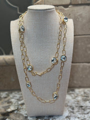 Gold Statement Chain Necklace w/ Crystals - 2 LENGTHS
