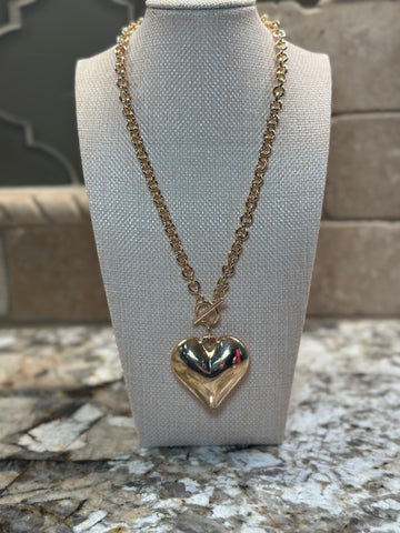 Gold Chain Necklace w/ Puff Heart Charm