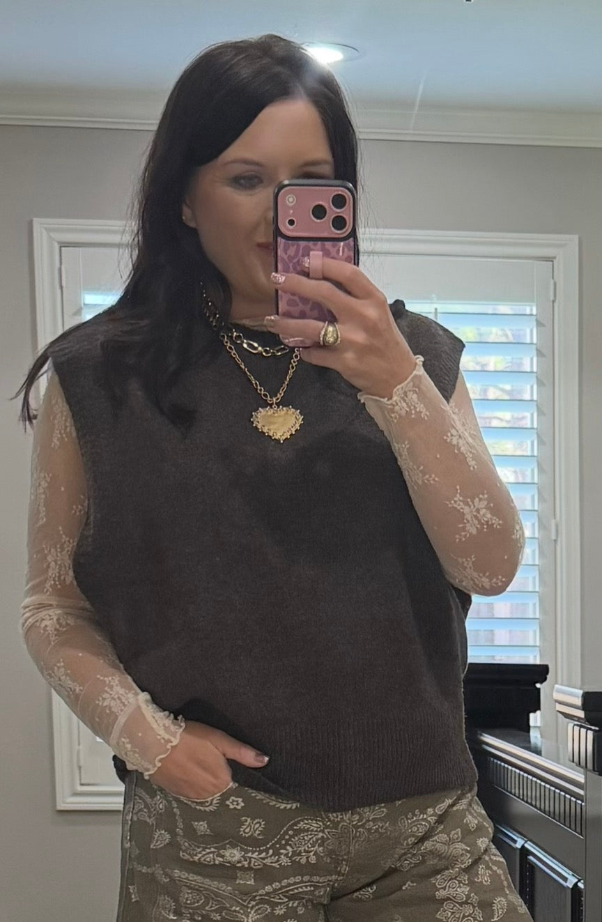 Ash Mocha Sleeveless Knitted Sweater Vest