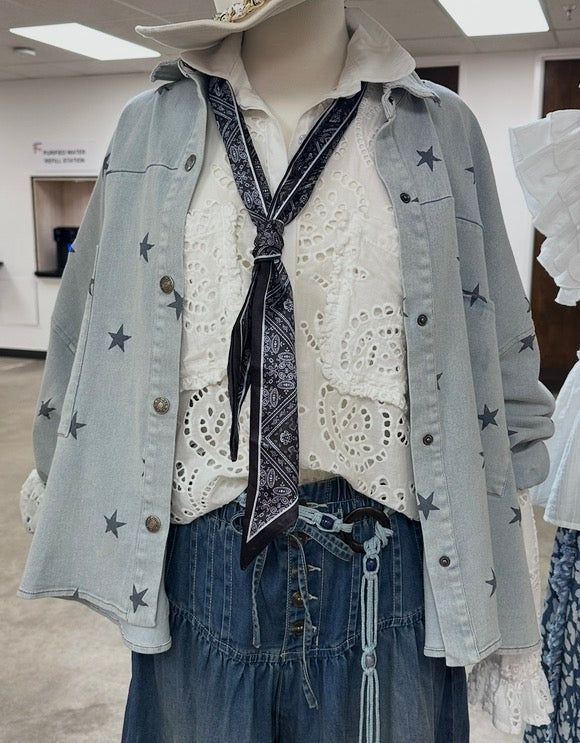 Light Denim Stars Button Down Shacket