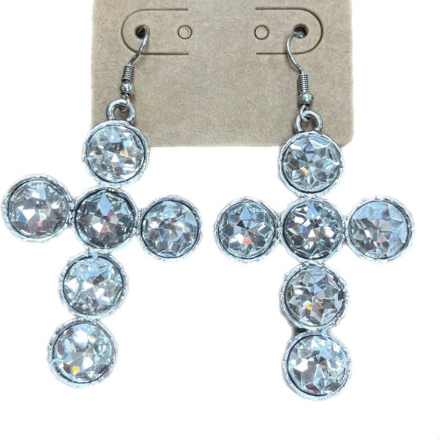 Clear Crystal Cross Earrings