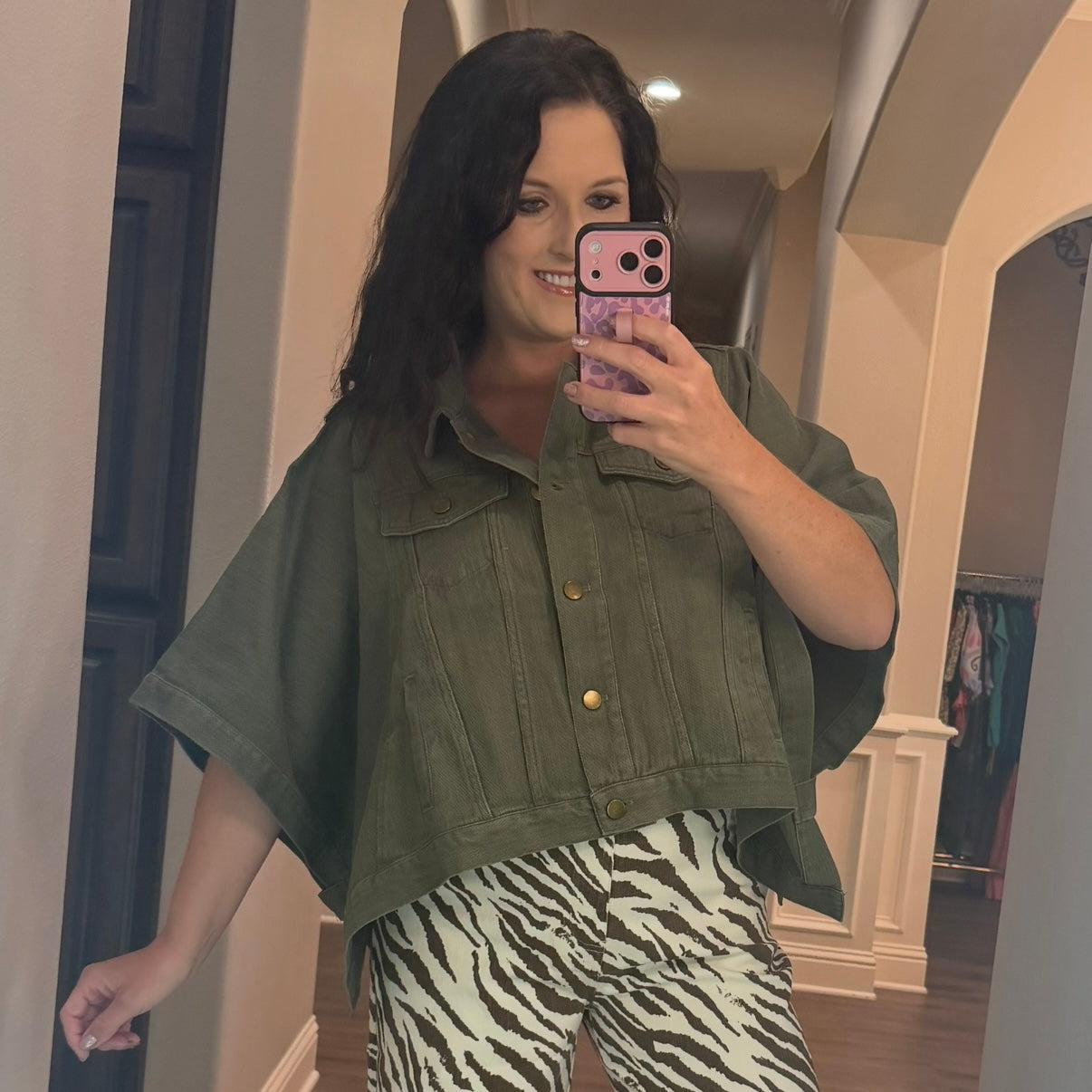 Olive Denim Short Sleeve Poncho Shacket