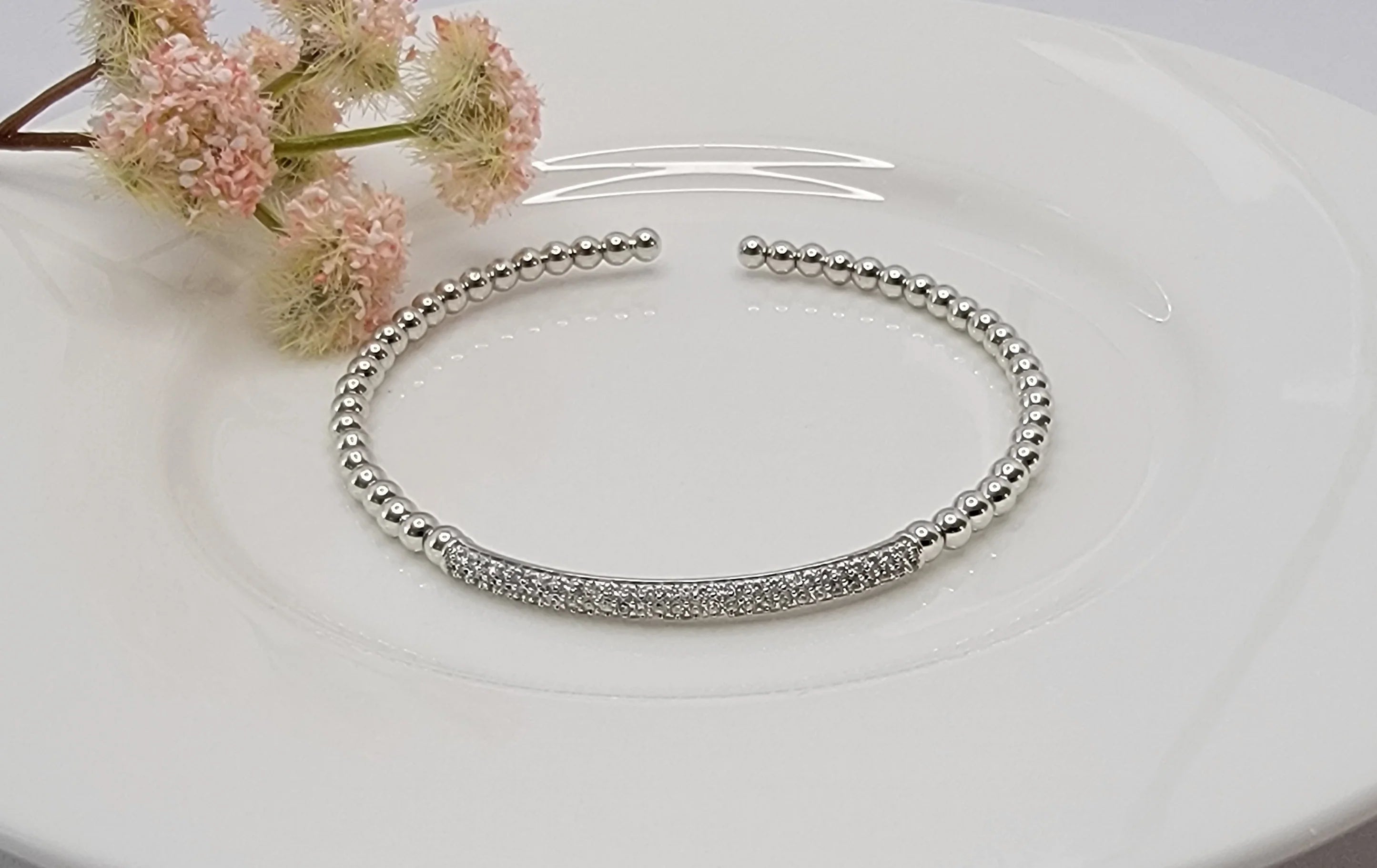 Rhinestone Center Thin Cuff Bracelet - 2 COLORS