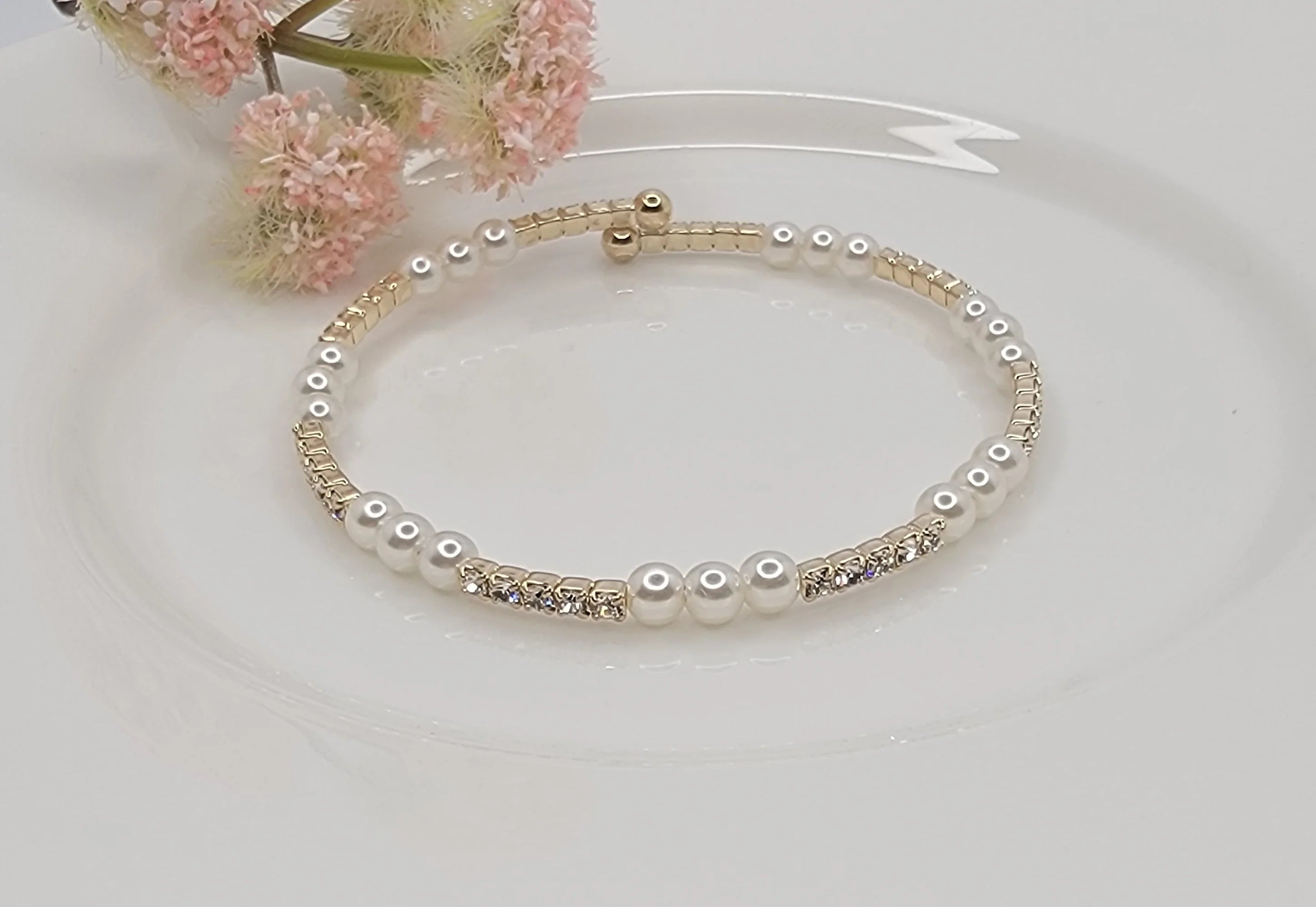 The BEST Little Rhinestone & Pearl Bracelets (3 Pearls in a row) - 2 COLOR WAYS