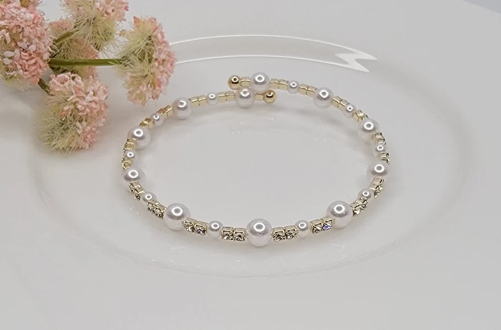Rhinestone & Pearl (every other one) Cuff Bracelet - 2 COLORS