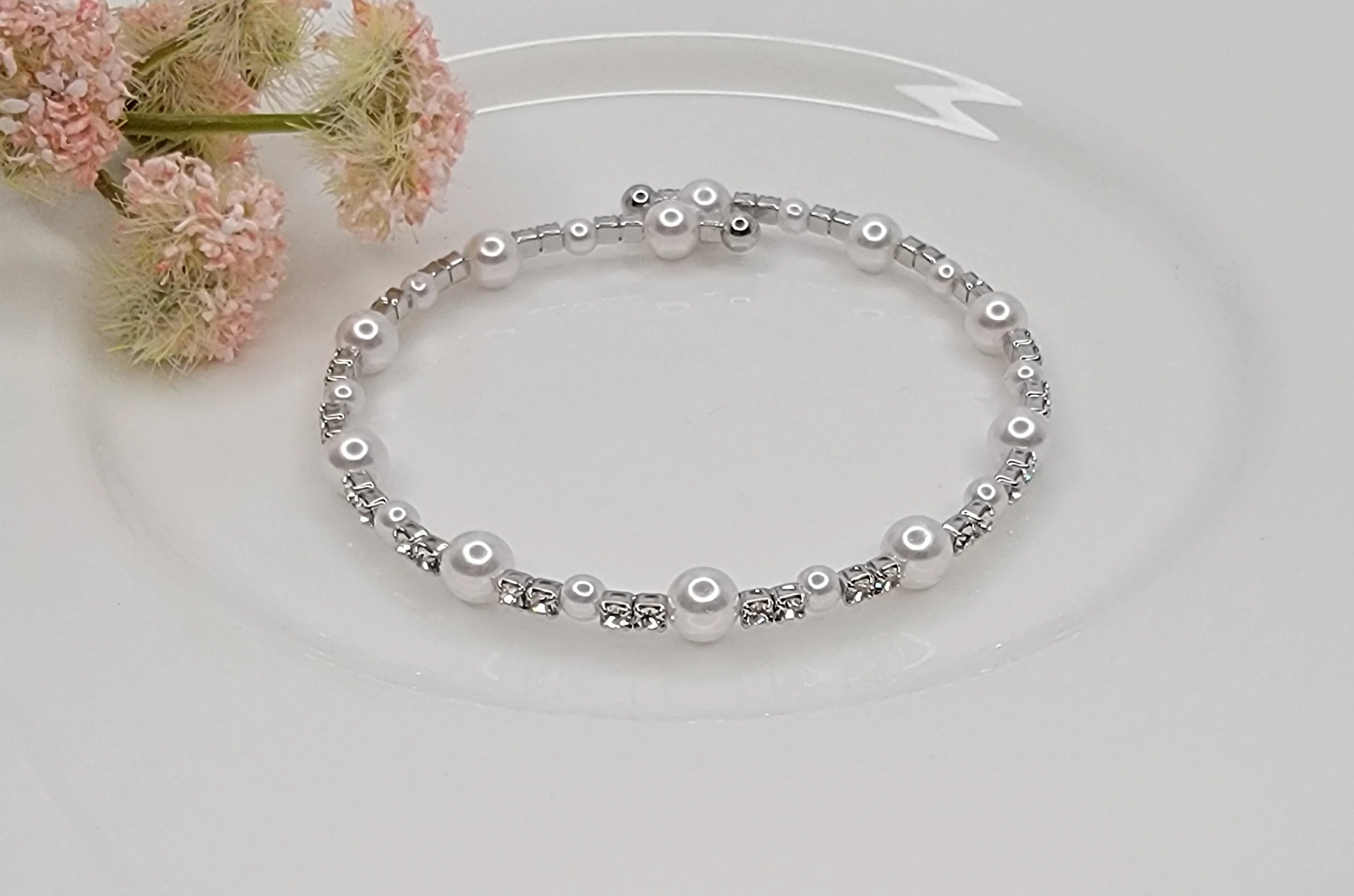 Rhinestone & Pearl (every other one) Cuff Bracelet - 2 COLORS