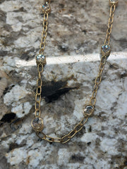 Gold Statement Chain Necklace w/ Crystals - 2 LENGTHS