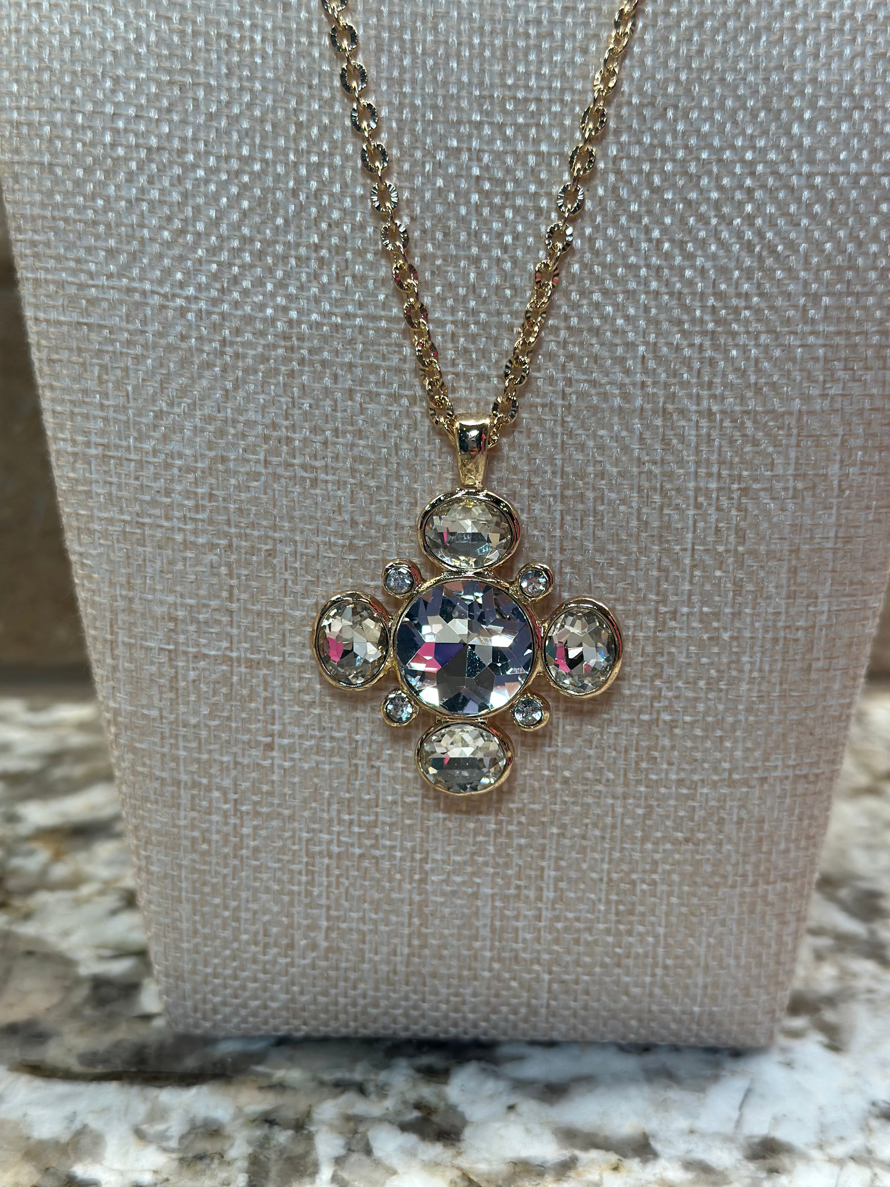 Gold Crystal Cross Chain Necklace