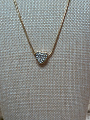 Small Crystal Heart Gold Chain Necklace