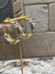 Gold Hoops w/ Pearls & Crystals