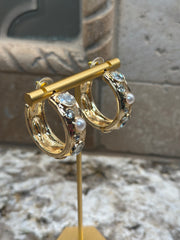 Gold Hoops w/ Pearls & Crystals