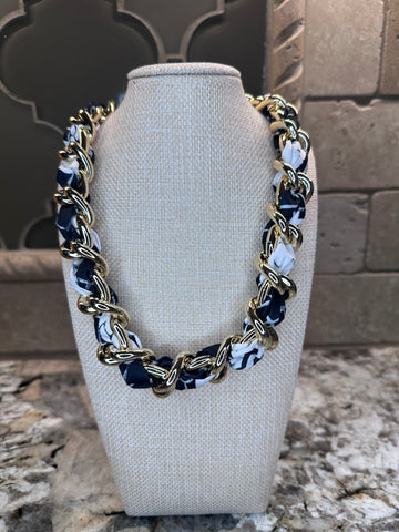 Black & White Scarf/Gold Chain Necklace