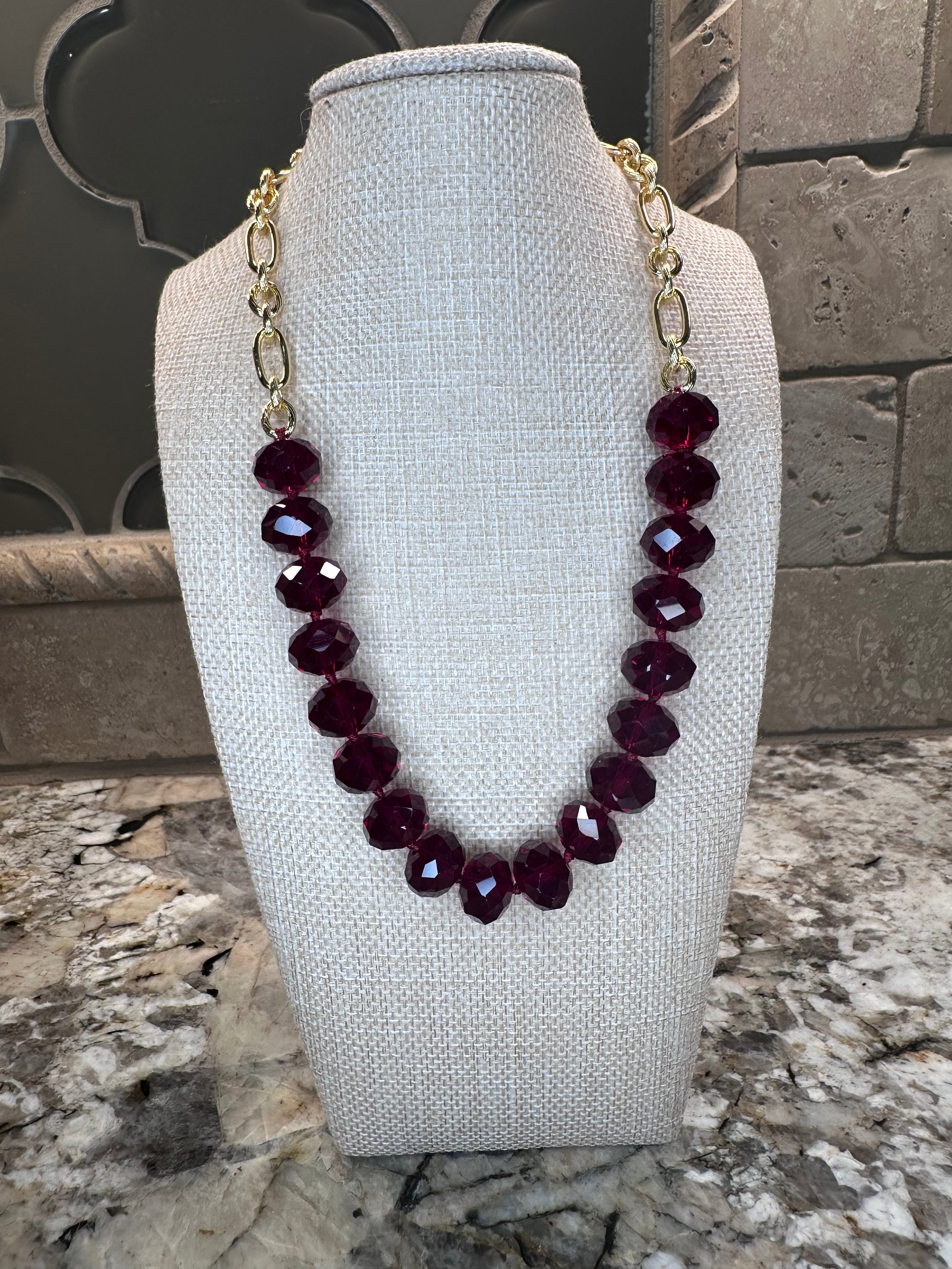 Color Crystal Chain Necklaces - 3 COLORS