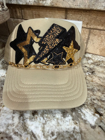 Khaki & Black Patch Hat w/ Stars