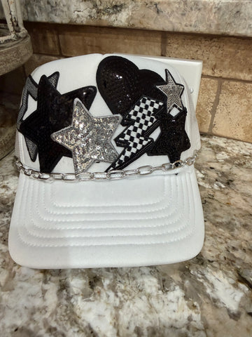 White, Silver & Black Star Patch Hat