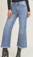 High Waisted Wide Leg Cropped Jeans - Medium Wash