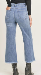 High Waisted Wide Leg Cropped Jeans - Medium Wash