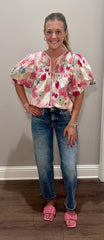 Berry Floral Puff Sleeve Top