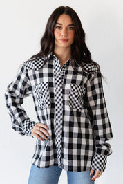 Black & White Checkered Mix Gingham Button Down Top