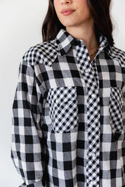 Black & White Checkered Mix Gingham Button Down Top