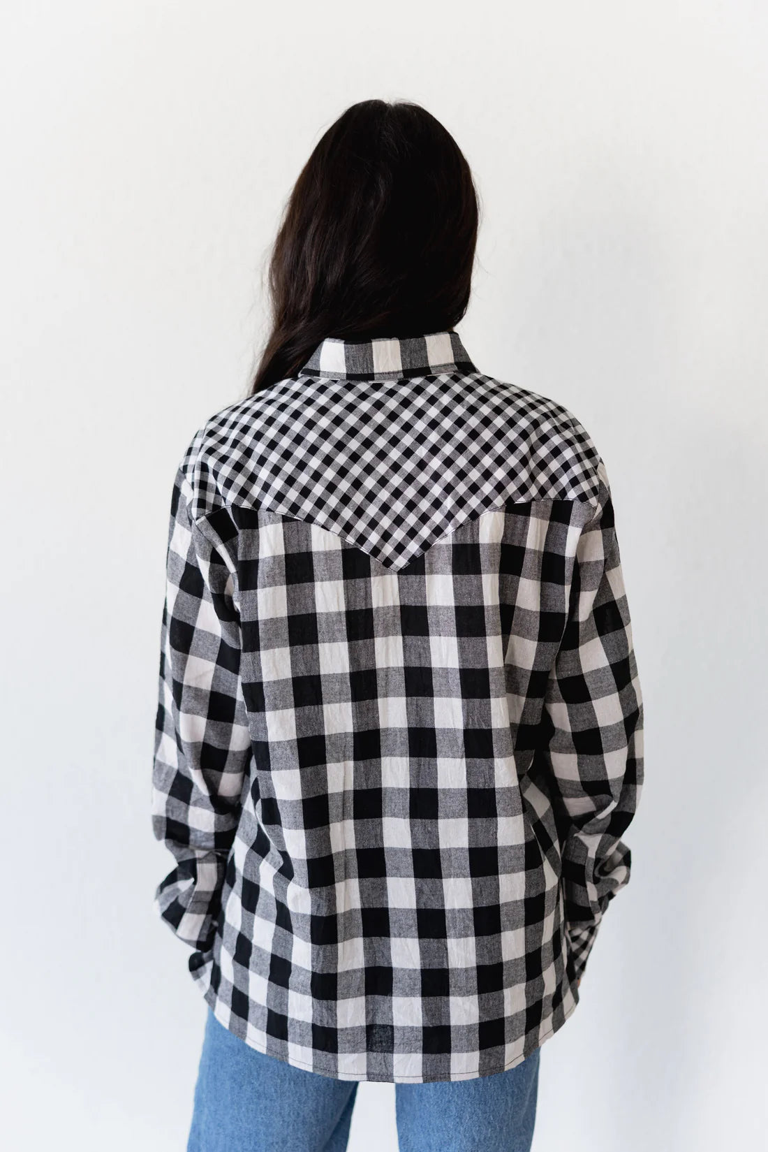 Black & White Checkered Mix Gingham Button Down Top
