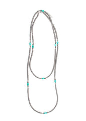 66" Silver Disc Necklace w/ Turquoise Accent Beads