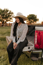 Tiny Star Mesh Tie Button Down Top