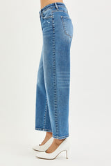 Risen High Rise Cropped Barrel - Medium Wash