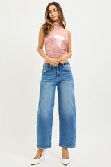 Risen High Rise Cropped Barrel - Medium Wash