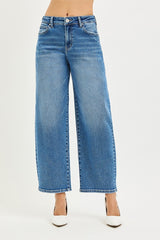 Risen High Rise Cropped Barrel - Medium Wash