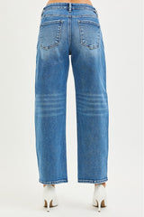 Risen High Rise Cropped Barrel - Medium Wash