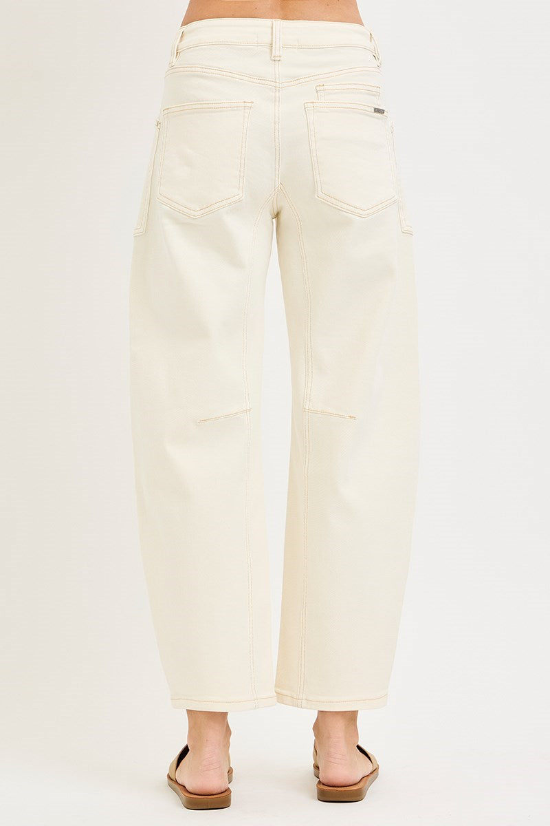 Risen Cream Slouchy Crop Barrel Leg Pant w/ Rope Tie