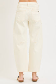 Risen Cream Slouchy Crop Barrel Leg Pant w/ Rope Tie