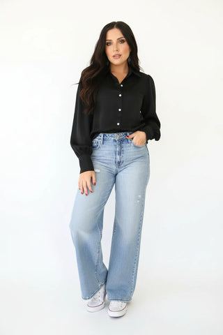 Black Button Down w/ Puff Sleeves