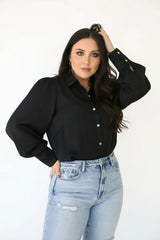 Black Button Down w/ Puff Sleeves
