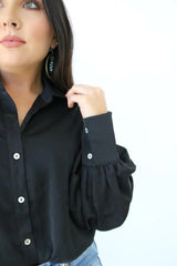 Black Button Down w/ Puff Sleeves