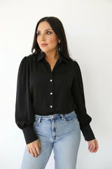 Black Button Down w/ Puff Sleeves