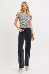 Risen Black Corduroy Mid Rise Pants