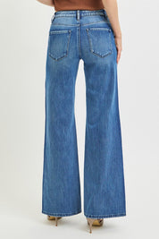 Risen 4way Stretch High Rise Wide Leg Jeans - 2 Tone Wash