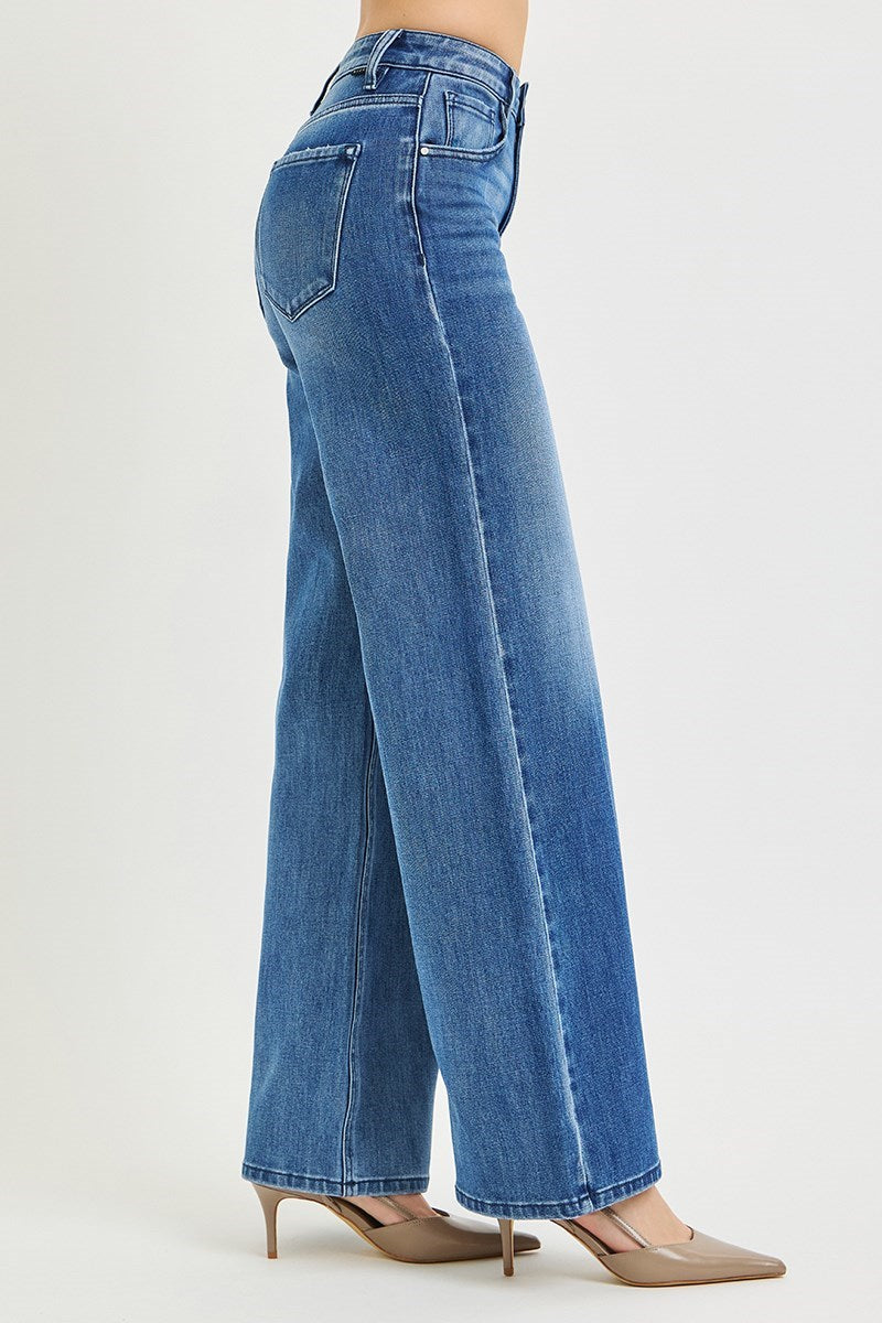 Risen 4way Stretch High Rise Wide Leg Jeans - 2 Tone Wash